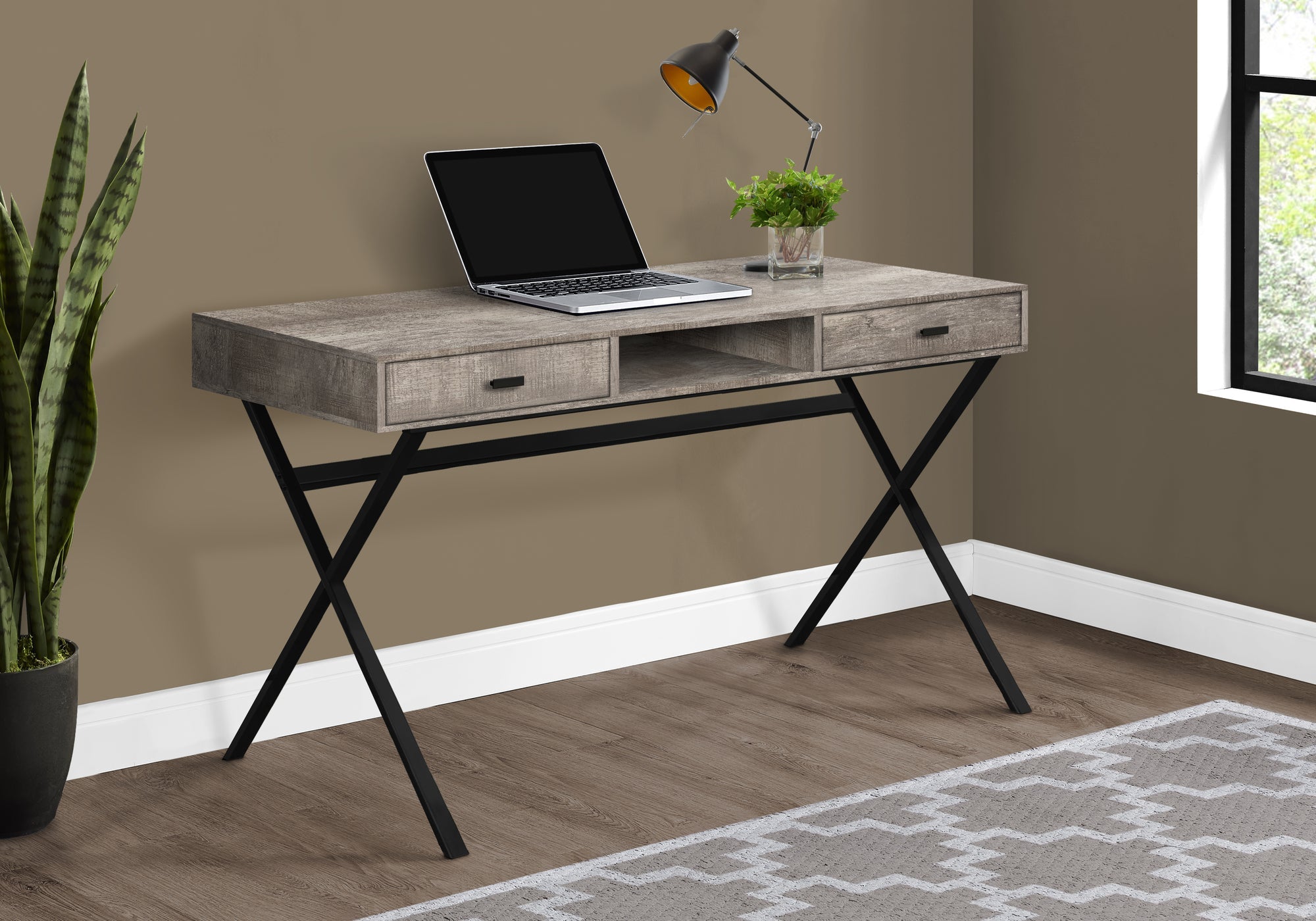 I 7449 Bureau, Bureau À Domicile, Ordinateur Portable, Tiroirs De Rangement, 48"l, Travail, Métal, Stratifié, Beige, Noir, Contemporain, Moderne - Simple Boutique