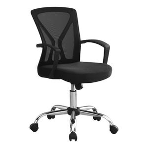 I 7460 Chaise De Bureau, Hauteur Ajustable, Pivotant, Ergonomique, Appuis-bras, Bureau, Travail, Métal, En Tissu, Noir, Chrome, Contemporain, Moderne - Simple Boutique