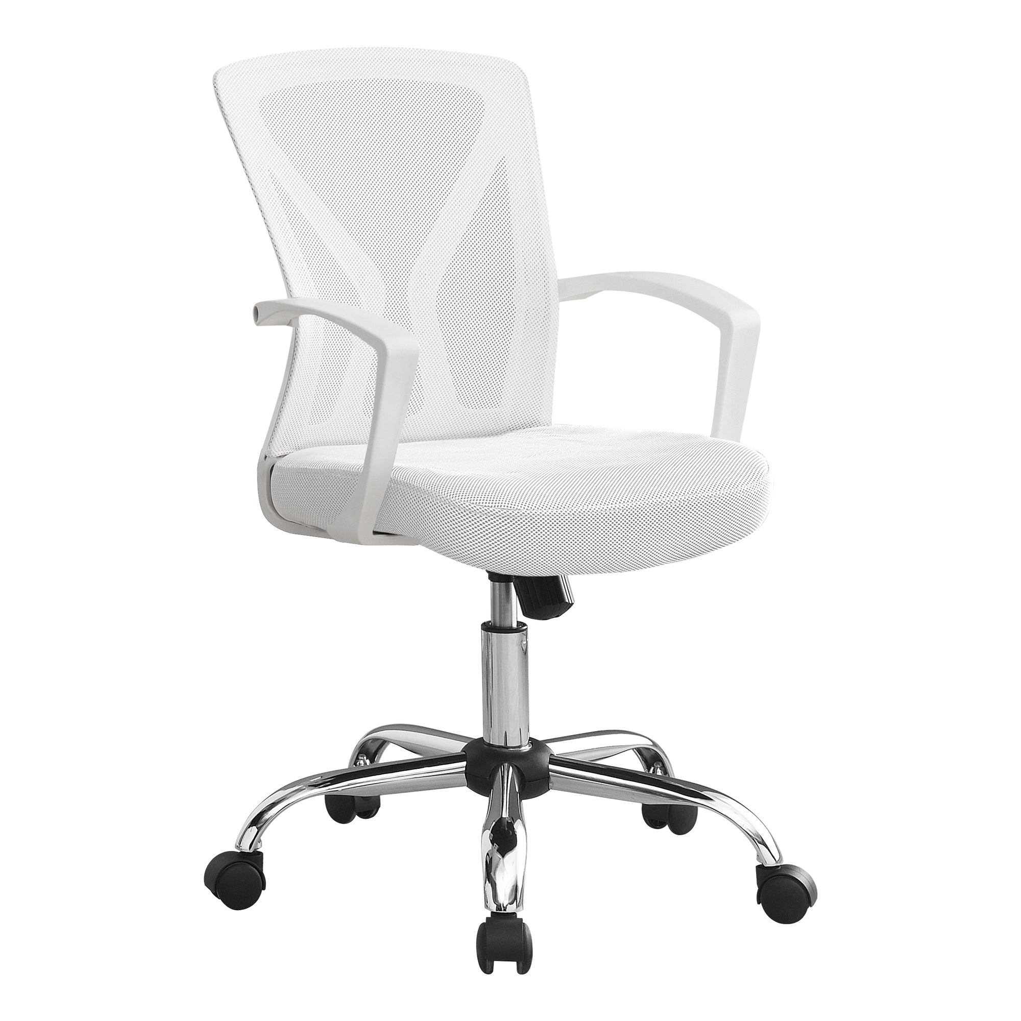 I 7462 Chaise De Bureau, Hauteur Ajustable, Pivotant, Ergonomique, Appuis-bras, Bureau, Travail, Métal, En Tissu, Blanc, Chrome, Contemporain, Moderne - Simple Boutique