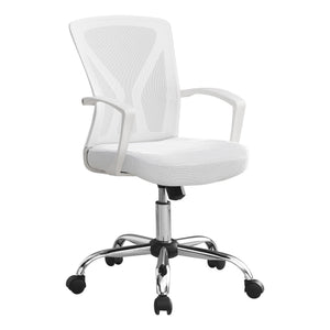 I 7462 Chaise De Bureau, Hauteur Ajustable, Pivotant, Ergonomique, Appuis-bras, Bureau, Travail, Métal, En Tissu, Blanc, Chrome, Contemporain, Moderne - Simple Boutique