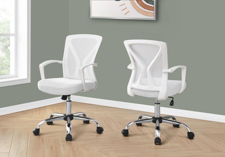 I 7462 Chaise De Bureau, Hauteur Ajustable, Pivotant, Ergonomique, Appuis-bras, Bureau, Travail, Métal, En Tissu, Blanc, Chrome, Contemporain, Moderne - Simple Boutique