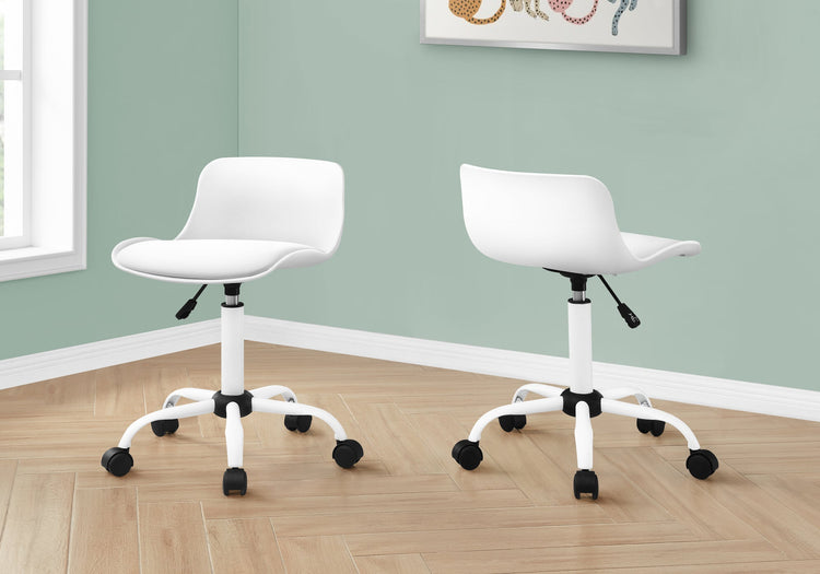 I 7463 Chaise De Bureau, Hauteur Ajustable, Pivotant, Ergonomique, Bureau, Travail, Juvénile, Métal, Pu D'aspect Cuir, Blanc, Contemporain, Moderne - Simple Boutique