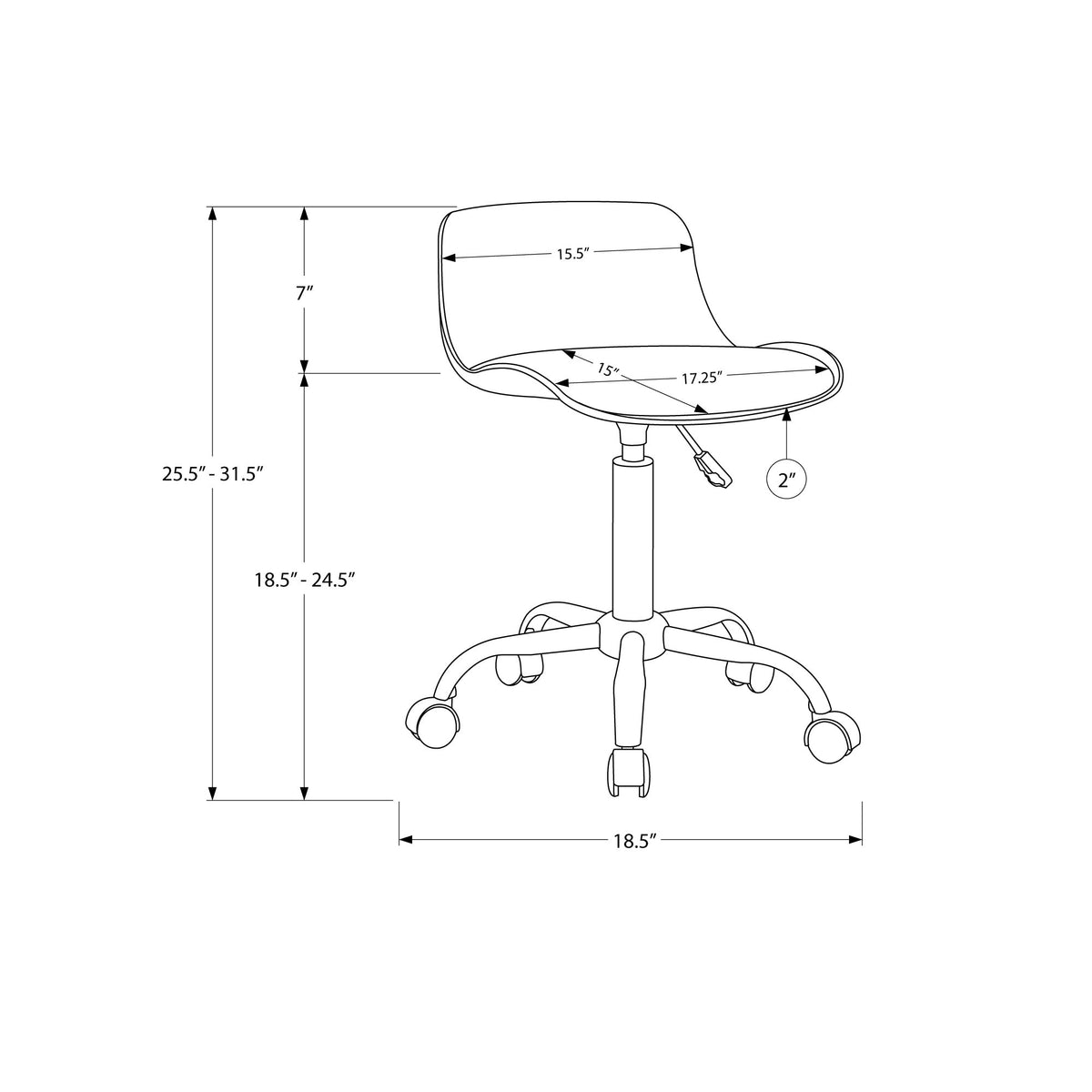 I 7464 Chaise De Bureau, Hauteur Ajustable, Pivotant, Ergonomique, Bureau, Travail, Juvénile, Métal, Pu D'aspect Cuir, Noir, Contemporain, Moderne - Simple Boutique