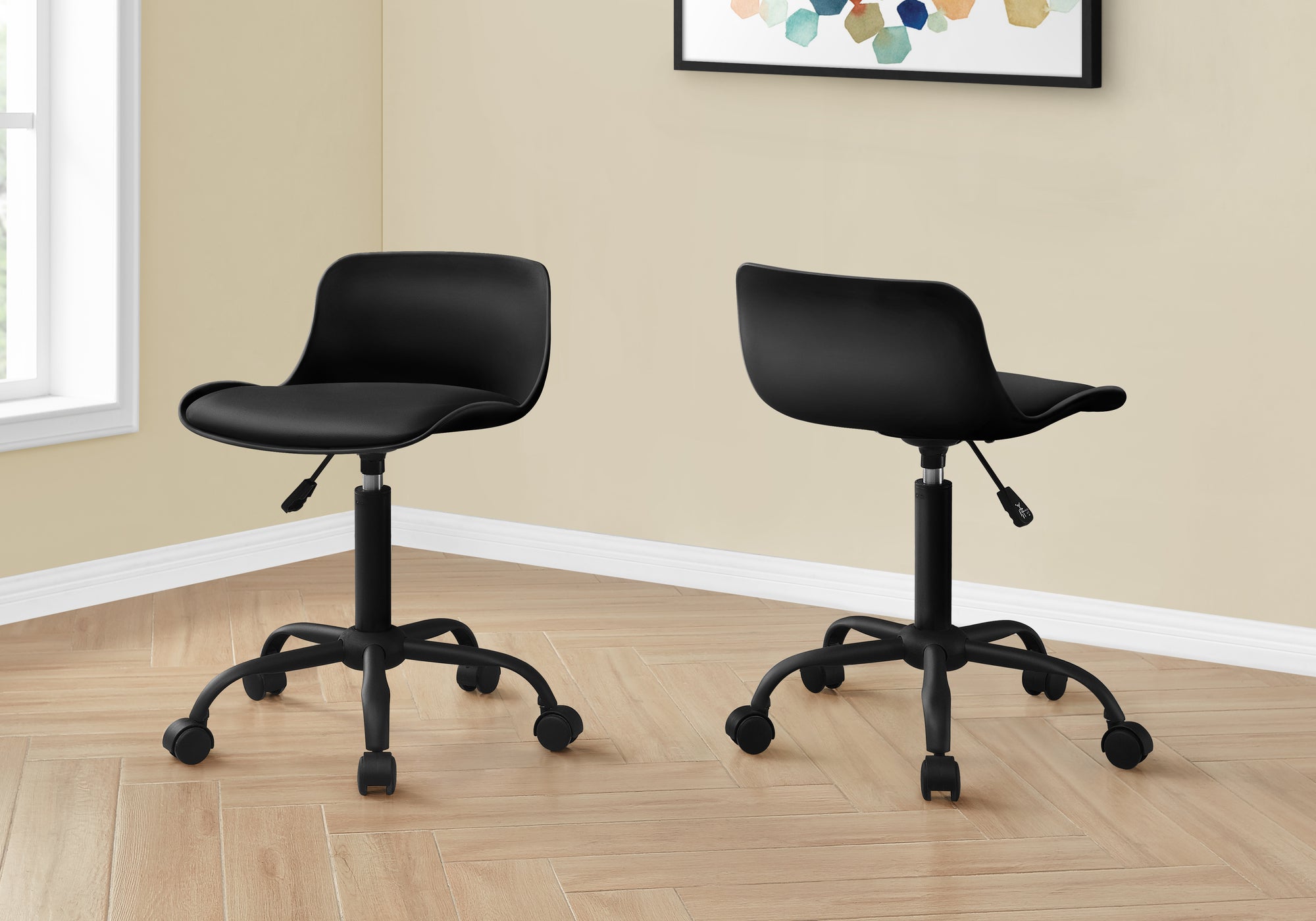 I 7464 Chaise De Bureau, Hauteur Ajustable, Pivotant, Ergonomique, Bureau, Travail, Juvénile, Métal, Pu D'aspect Cuir, Noir, Contemporain, Moderne - Simple Boutique