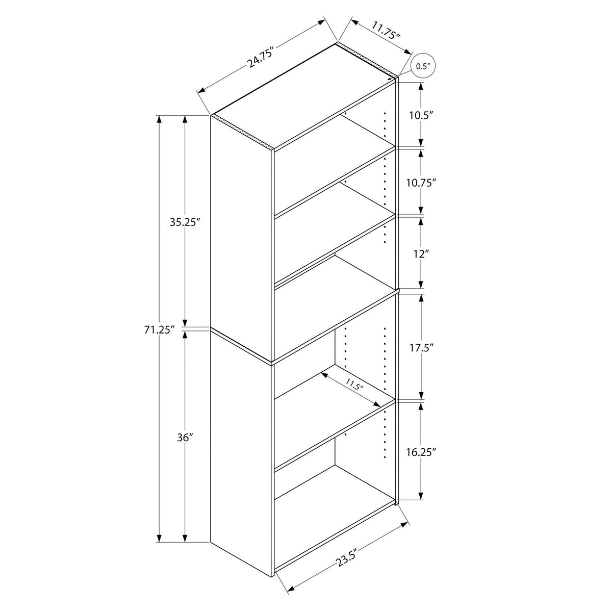 I 7468 Étagère À Livres, Étagère, 6 Niveaux, 72"h, Bureau, Chambre À Coucher, Stratifié, Brun, Transitionnel - Simple Boutique