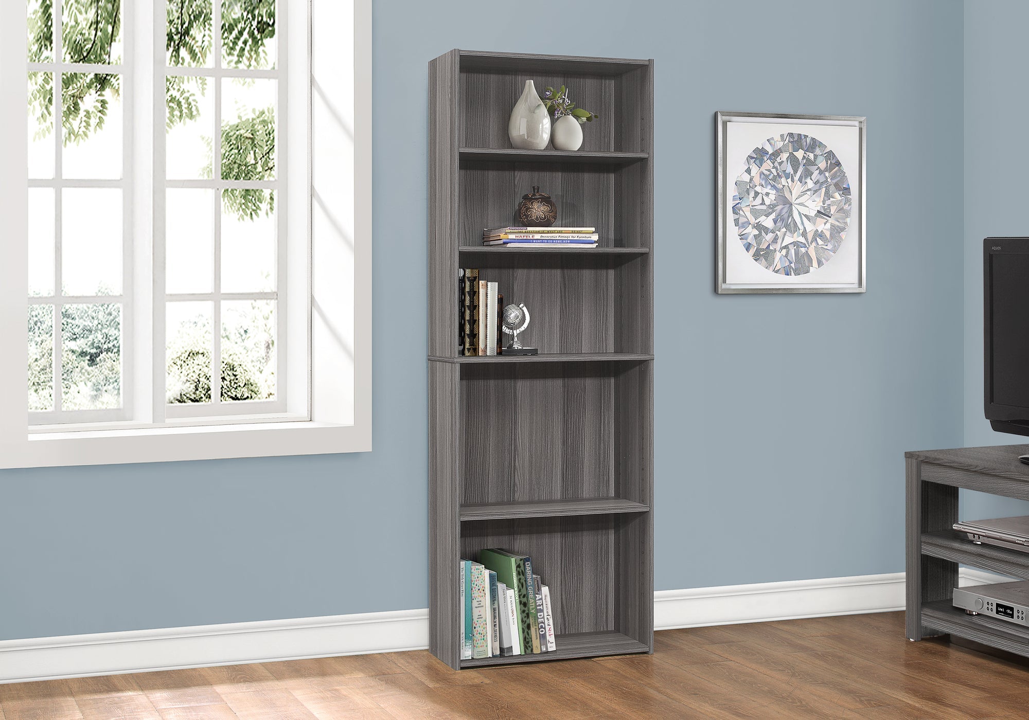 I 7469 Étagère À Livres, Étagère, 6 Niveaux, 72"h, Bureau, Chambre À Coucher, Stratifié, Gris, Transitionnel - Simple Boutique