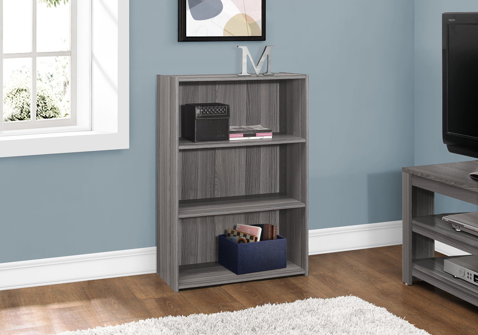 I 7478 Étagère À Livres, Étagère, 4 Niveaux, 36"h, Bureau, Chambre À Coucher, Stratifié, Gris, Transitionnel - Simple Boutique