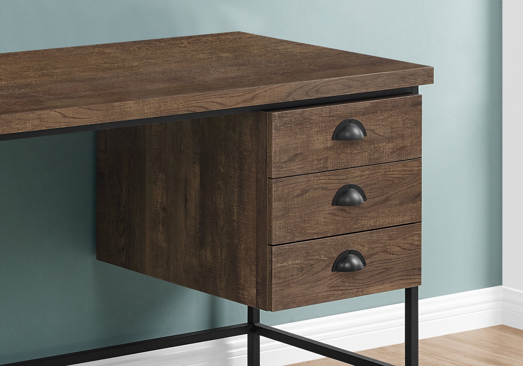 I 7485 Bureau, Bureau À Domicile, Ordinateur Portable, Tiroirs De Rangement, 55"l, Travail, Métal, Stratifié, Brun, Noir, Contemporain, Moderne - Simple Boutique