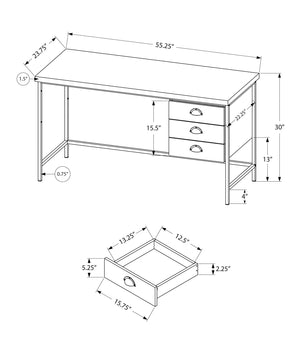 I 7486 Bureau, Bureau À Domicile, Ordinateur Portable, Tiroirs De Rangement, 55"l, Travail, Métal, Stratifié, Gris, Noir, Contemporain, Moderne - Simple Boutique