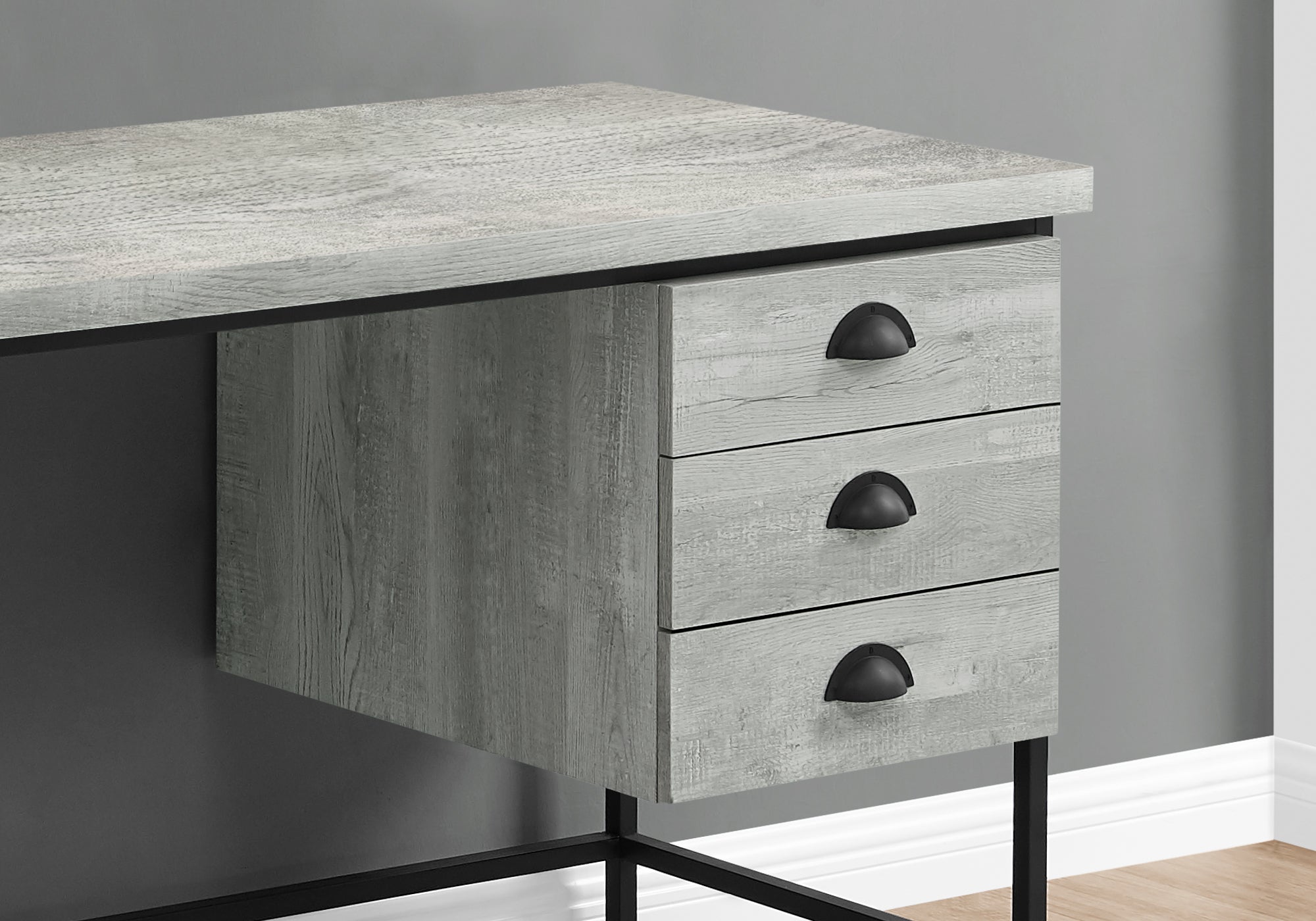 I 7486 Bureau, Bureau À Domicile, Ordinateur Portable, Tiroirs De Rangement, 55"l, Travail, Métal, Stratifié, Gris, Noir, Contemporain, Moderne - Simple Boutique
