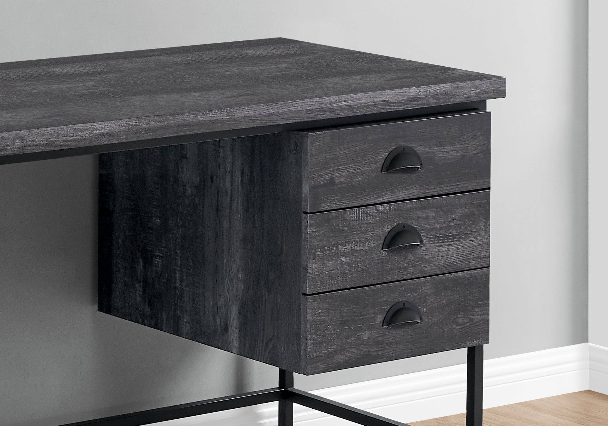 I 7488 Bureau, Bureau À Domicile, Ordinateur Portable, Tiroirs De Rangement, 55"l, Travail, Métal, Stratifié, Noir, Contemporain, Moderne - Simple Boutique