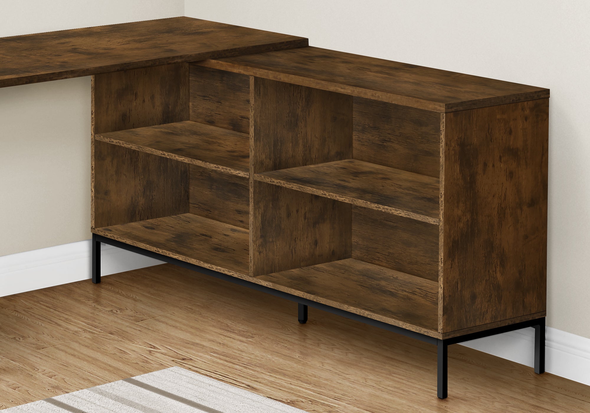 I 7490 Bureau, Bureau À Domicile, Coin, Tiroirs De Rangement, 60"l, Forme De L, Travail, Ordinateur Portable, Métal, Stratifié, Brun, Noir, Contemporain, Moderne - Simple Boutique