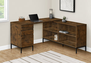 I 7490 Bureau, Bureau À Domicile, Coin, Tiroirs De Rangement, 60"l, Forme De L, Travail, Ordinateur Portable, Métal, Stratifié, Brun, Noir, Contemporain, Moderne - Simple Boutique