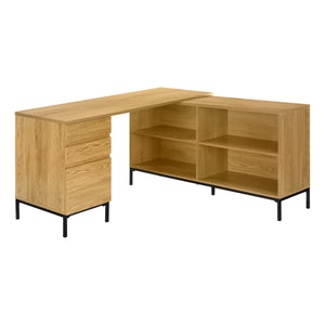 I 7491 Bureau, Bureau À Domicile, Coin, Tiroirs De Rangement, 60"l, Forme De L, Travail, Ordinateur Portable, Métal, Stratifié, Brun, Noir, Contemporain, Moderne - Simple Boutique