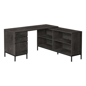 I 7492 Bureau, Bureau À Domicile, Coin, Tiroirs De Rangement, 60"l, Forme De L, Travail, Ordinateur Portable, Métal, Stratifié, Gris, Noir, Contemporain, Moderne - Simple Boutique