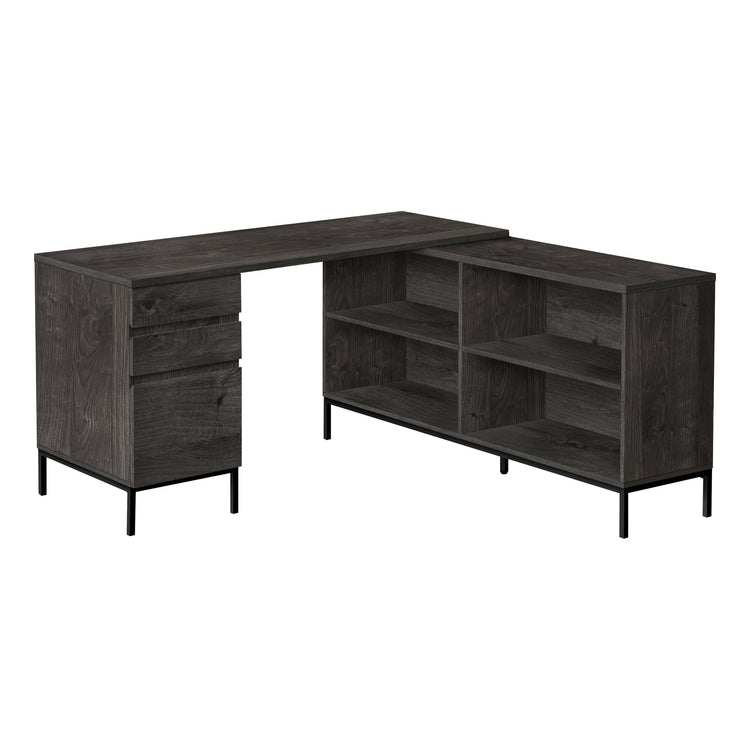 I 7492 Bureau, Bureau À Domicile, Coin, Tiroirs De Rangement, 60"l, Forme De L, Travail, Ordinateur Portable, Métal, Stratifié, Gris, Noir, Contemporain, Moderne - Simple Boutique