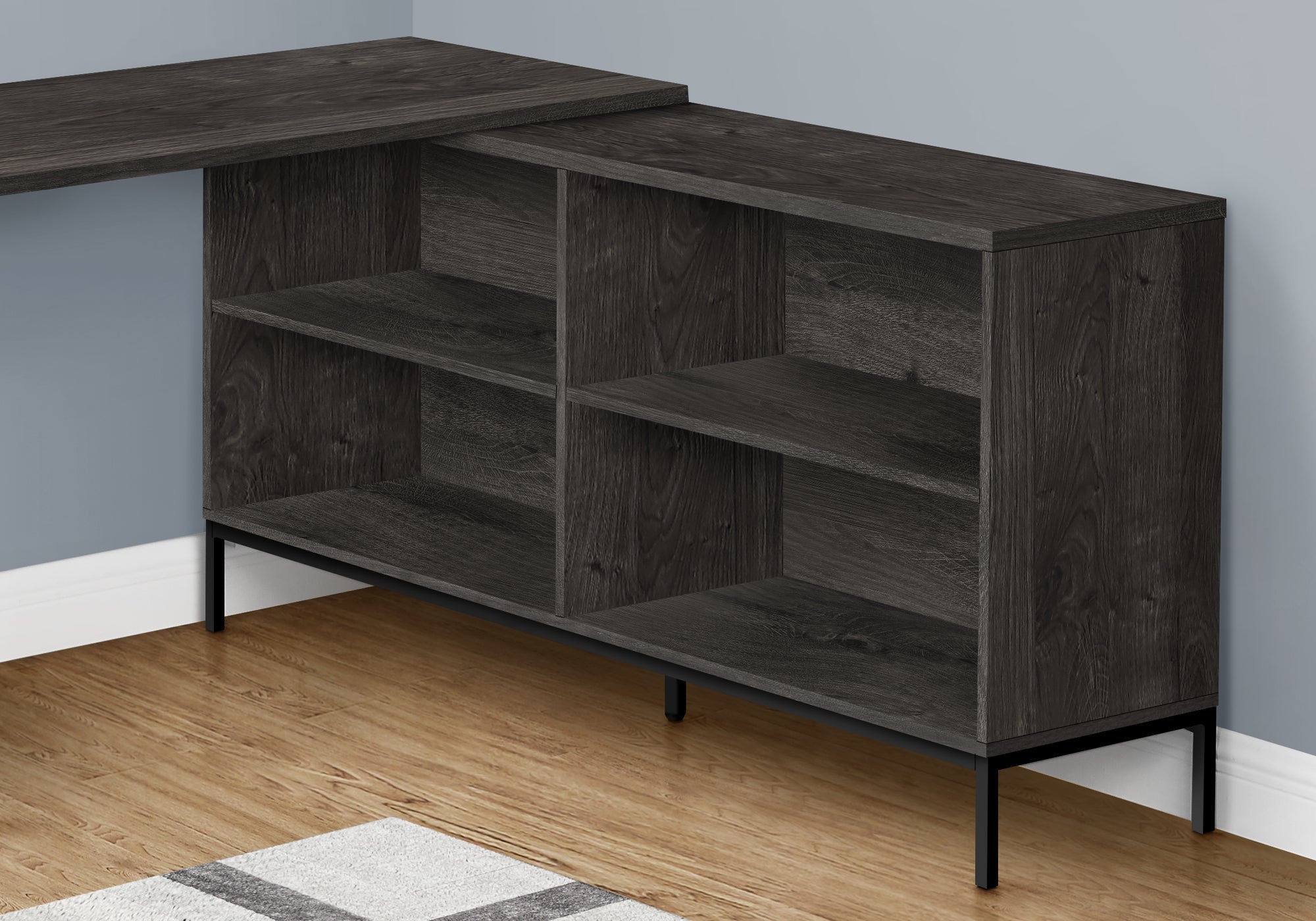 I 7492 Bureau, Bureau À Domicile, Coin, Tiroirs De Rangement, 60"l, Forme De L, Travail, Ordinateur Portable, Métal, Stratifié, Gris, Noir, Contemporain, Moderne - Simple Boutique