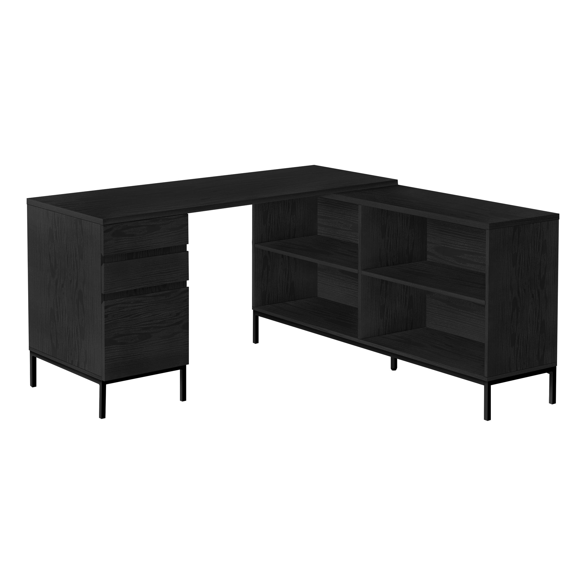 I 7493 Bureau, Bureau À Domicile, Coin, Tiroirs De Rangement, 60"l, Forme De L, Travail, Ordinateur Portable, Métal, Stratifié, Noir, Contemporain, Moderne - Simple Boutique