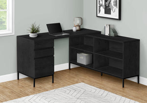 I 7493 Bureau, Bureau À Domicile, Coin, Tiroirs De Rangement, 60"l, Forme De L, Travail, Ordinateur Portable, Métal, Stratifié, Noir, Contemporain, Moderne - Simple Boutique
