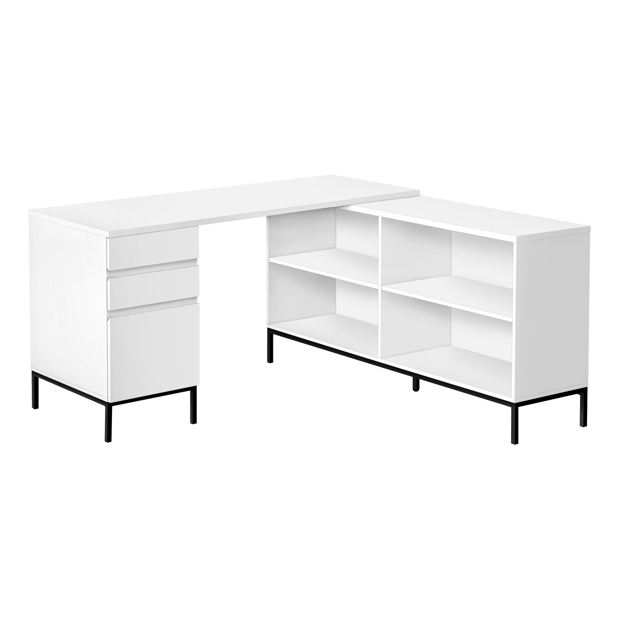 I 7494 Bureau, Bureau À Domicile, Coin, Tiroirs De Rangement, 60"l, Forme De L, Travail, Ordinateur Portable, Métal, Stratifié, Blanc, Noir, Contemporain, Moderne - Simple Boutique