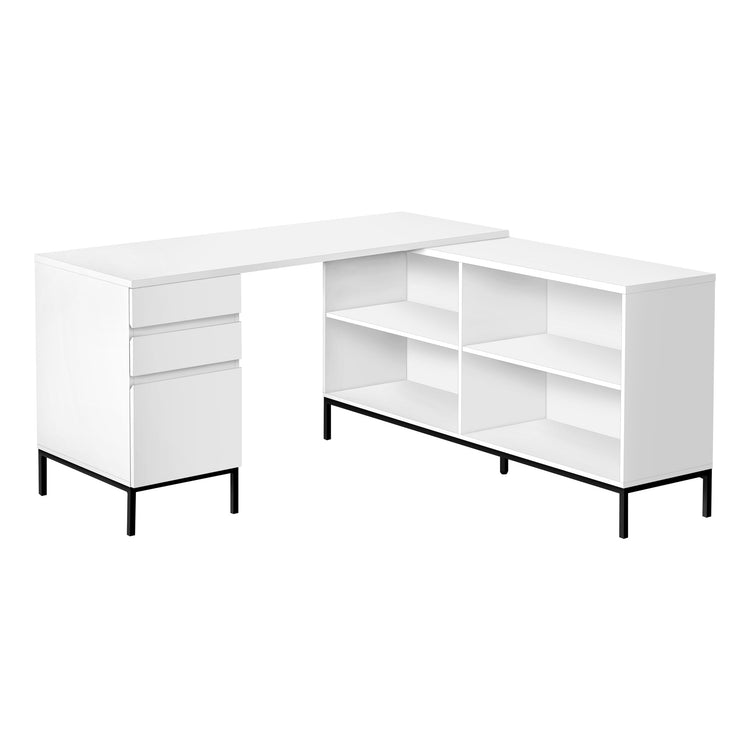 I 7494 Bureau, Bureau À Domicile, Coin, Tiroirs De Rangement, 60"l, Forme De L, Travail, Ordinateur Portable, Métal, Stratifié, Blanc, Noir, Contemporain, Moderne - Simple Boutique