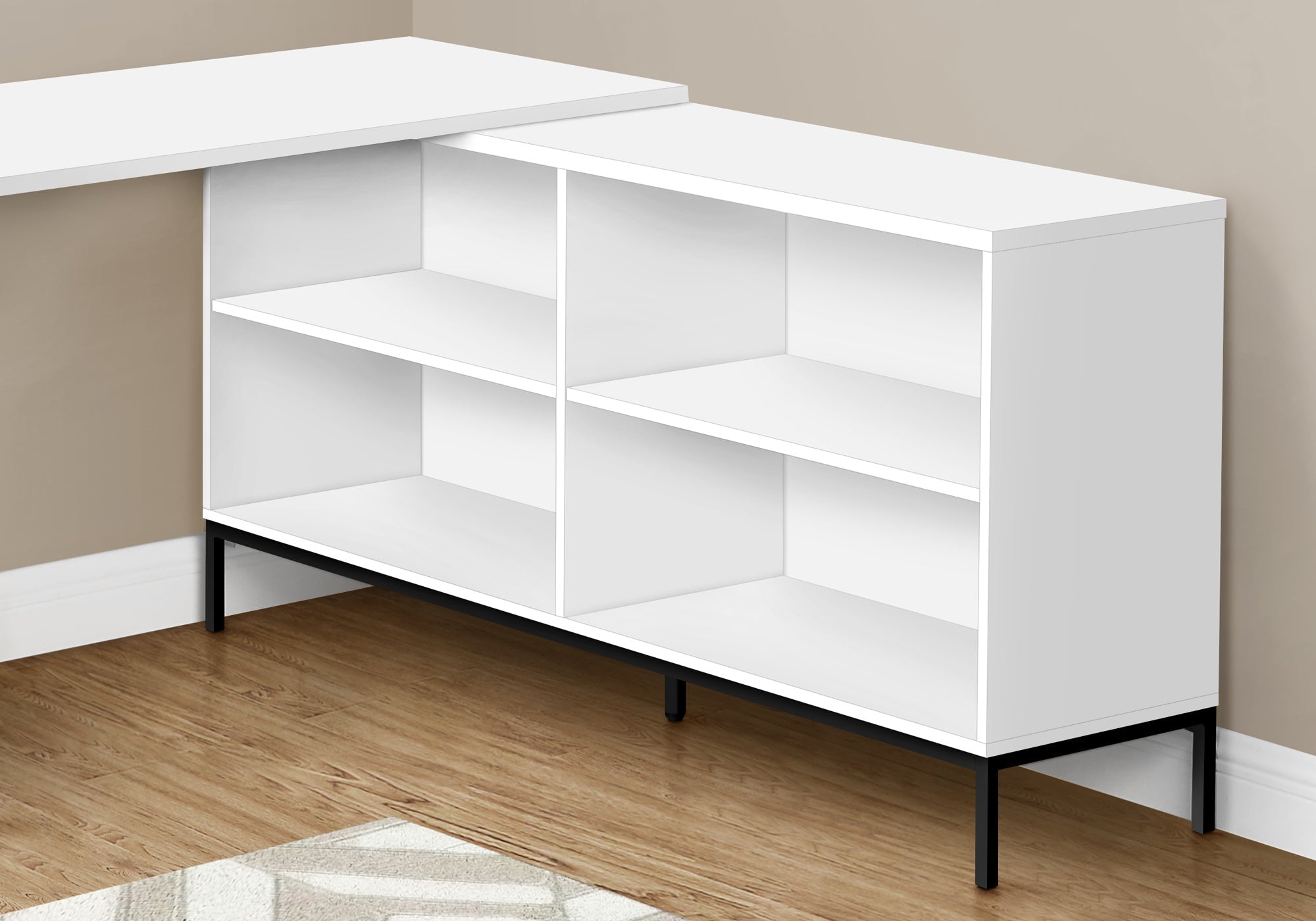 I 7494 Bureau, Bureau À Domicile, Coin, Tiroirs De Rangement, 60"l, Forme De L, Travail, Ordinateur Portable, Métal, Stratifié, Blanc, Noir, Contemporain, Moderne - Simple Boutique