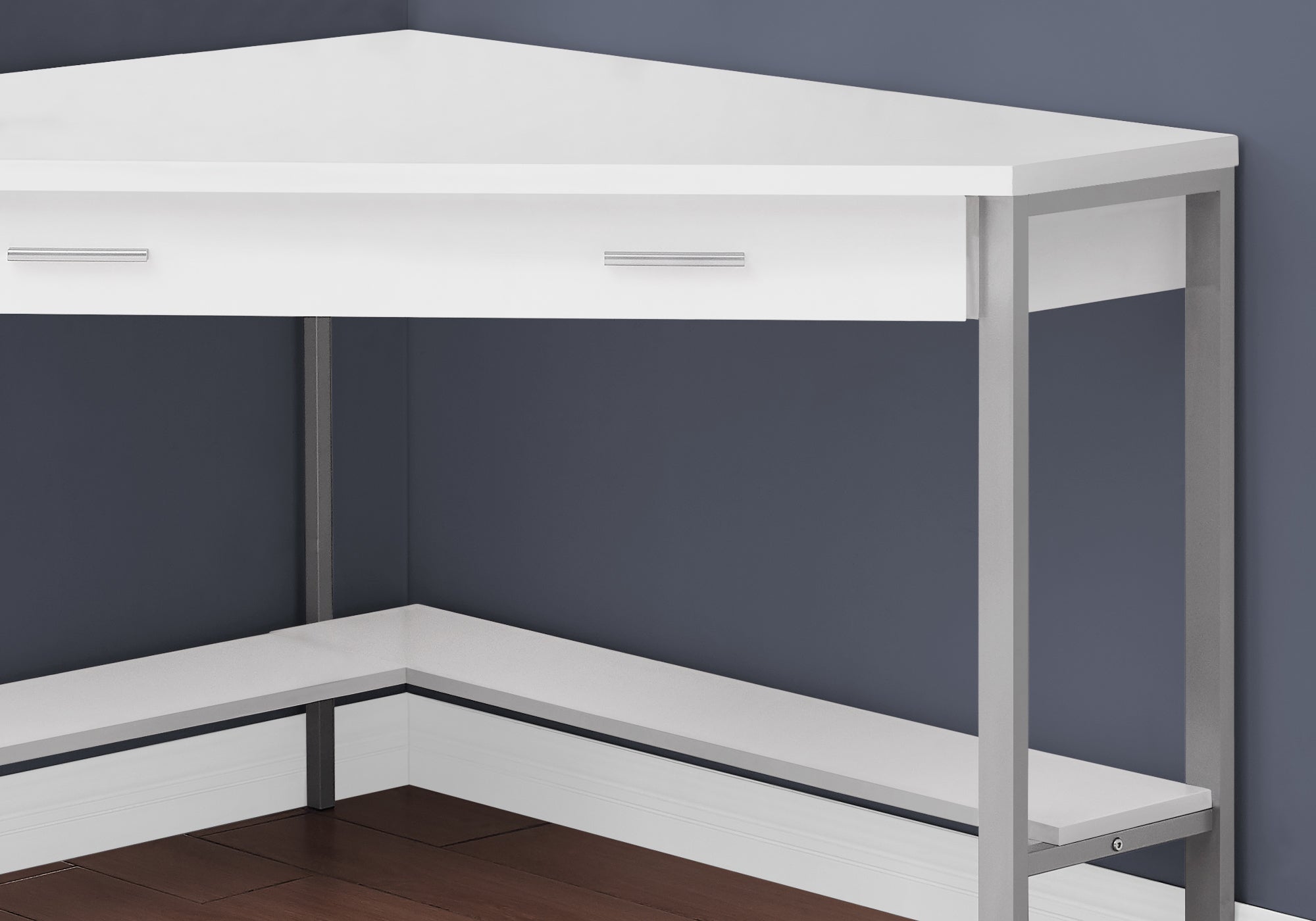 I 7500 Bureau, Bureau À Domicile, Coin, Tiroirs De Rangement, 42"l, Travail, Ordinateur Portable, Métal, Stratifié, Blanc, Gris, Contemporain, Moderne - Simple Boutique