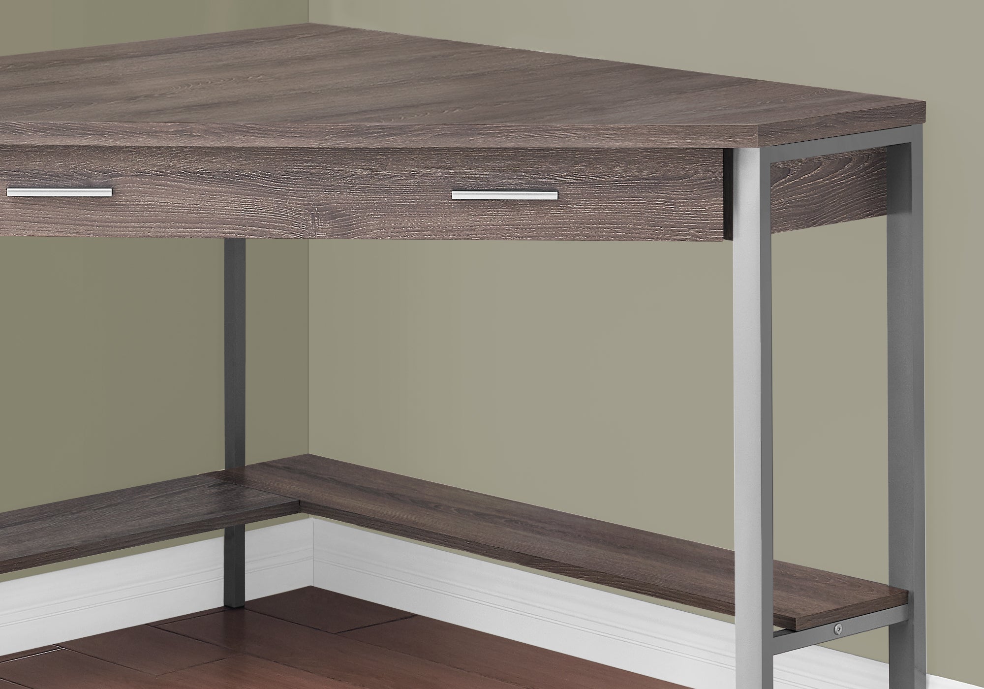 I 7501 Bureau, Bureau À Domicile, Coin, Tiroirs De Rangement, 42"l, Travail, Ordinateur Portable, Métal, Stratifié, Brun, Gris, Contemporain, Moderne - Simple Boutique