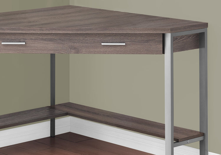 I 7501 Bureau, Bureau À Domicile, Coin, Tiroirs De Rangement, 42"l, Travail, Ordinateur Portable, Métal, Stratifié, Brun, Gris, Contemporain, Moderne - Simple Boutique