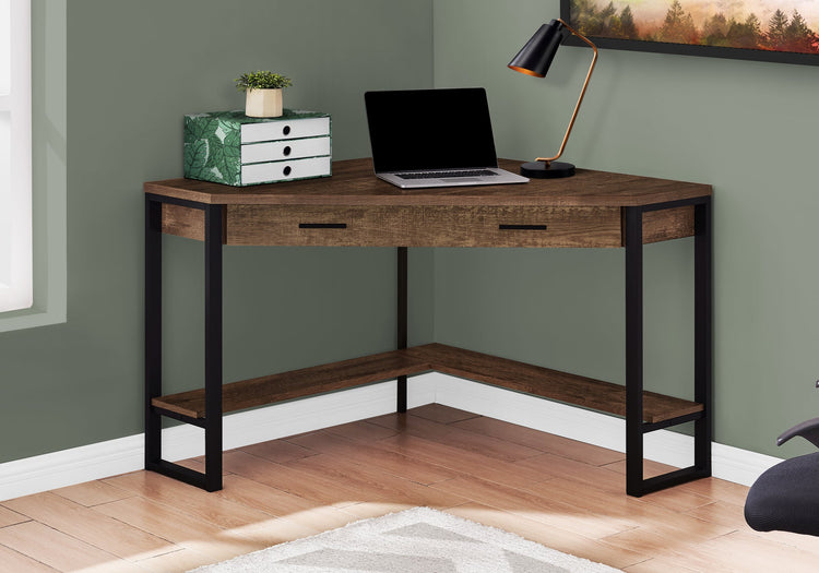 I 7504 Bureau, Bureau À Domicile, Coin, Tiroirs De Rangement, 42"l, Travail, Ordinateur Portable, Métal, Stratifié, Brun, Noir, Contemporain, Moderne - Simple Boutique