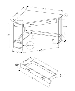 I 7505 Bureau, Bureau À Domicile, Coin, Tiroirs De Rangement, 42"l, Travail, Ordinateur Portable, Métal, Stratifié, Gris, Noir, Contemporain, Moderne - Simple Boutique