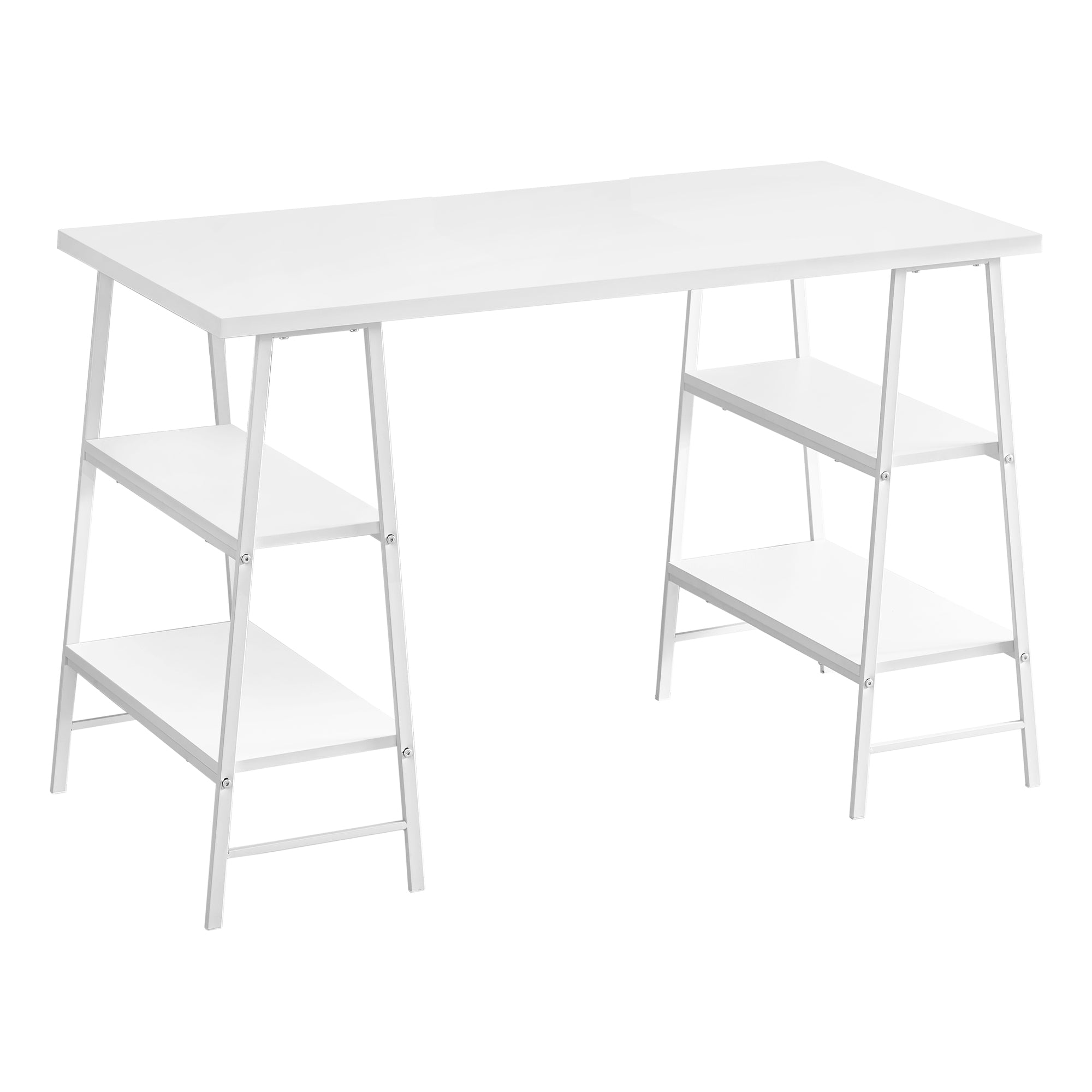 I 7521 Bureau, Bureau À Domicile, Ordinateur Portable, Étagères De Rangement, 48"l, Travail, Métal, Stratifié, Blanc, Contemporain, Moderne - Simple Boutique