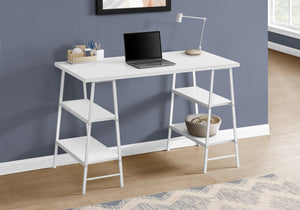 I 7521 Bureau, Bureau À Domicile, Ordinateur Portable, Étagères De Rangement, 48"l, Travail, Métal, Stratifié, Blanc, Contemporain, Moderne - Simple Boutique