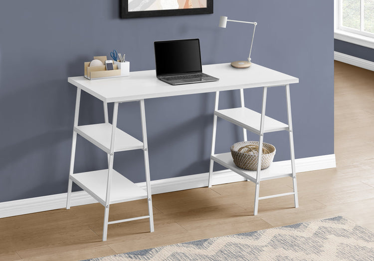 I 7521 Bureau, Bureau À Domicile, Ordinateur Portable, Étagères De Rangement, 48"l, Travail, Métal, Stratifié, Blanc, Contemporain, Moderne - Simple Boutique