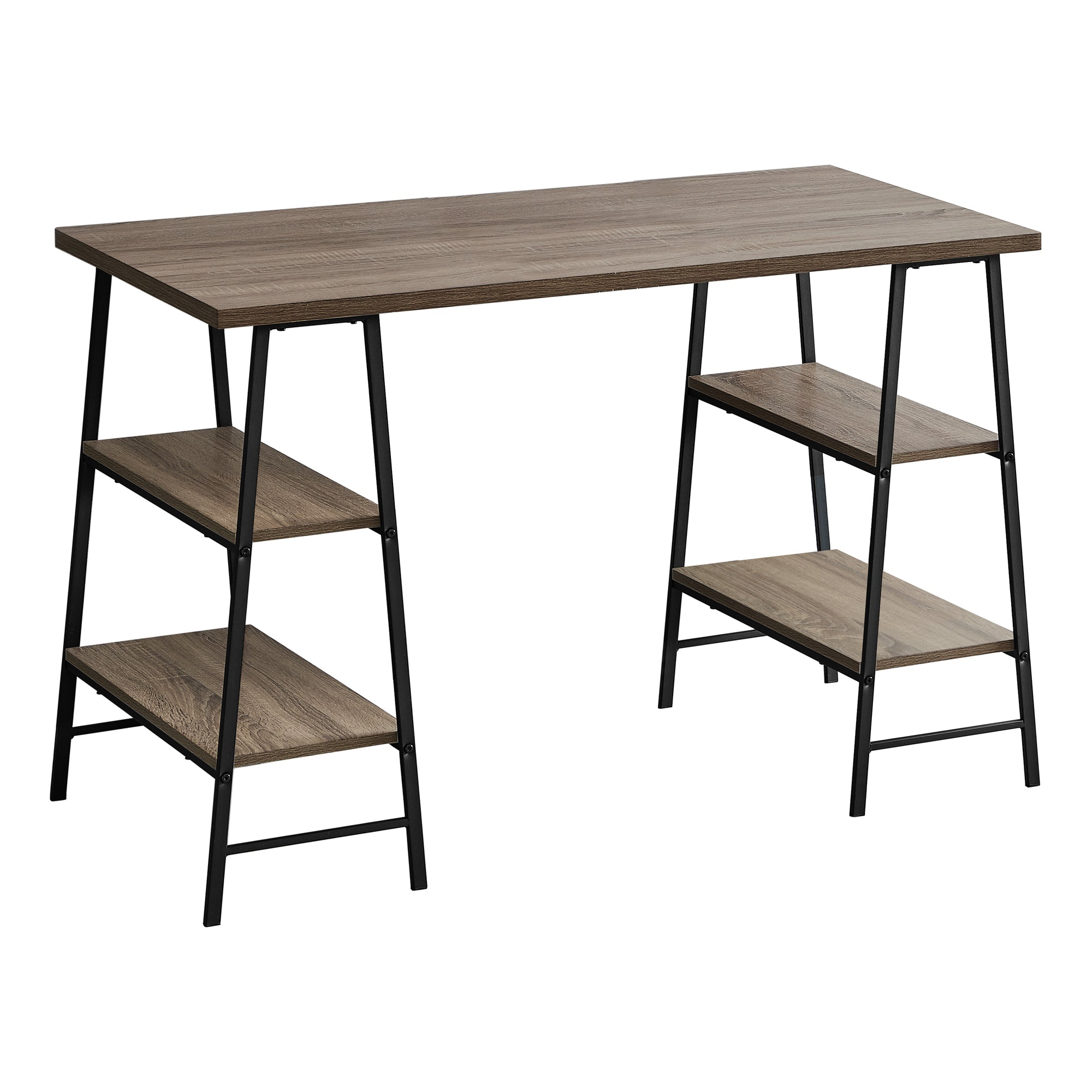 I 7523 Bureau, Bureau À Domicile, Ordinateur Portable, Étagères De Rangement, 48"l, Travail, Métal, Stratifié, Brun, Noir, Contemporain, Moderne - Simple Boutique