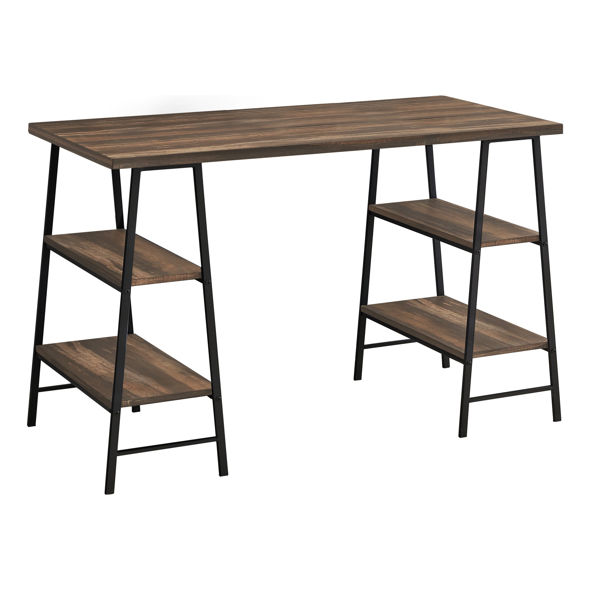 I 7525 Bureau, Bureau À Domicile, Ordinateur Portable, Étagères De Rangement, 48"l, Travail, Métal, Stratifié, Brun, Noir, Contemporain, Moderne - Simple Boutique