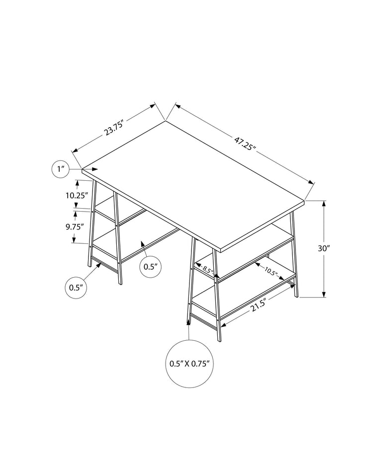 I 7526 Bureau, Bureau À Domicile, Ordinateur Portable, Étagères De Rangement, 48"l, Travail, Métal, Stratifié, Gris, Noir, Contemporain, Moderne - Simple Boutique