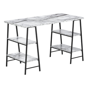 I 7527 Bureau, Bureau À Domicile, Ordinateur Portable, Étagères De Rangement, 48"l, Travail, Métal, Stratifié, Aspect Marbre Blanc, Noir, Contemporain, Moderne - Simple Boutique