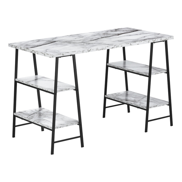 I 7527 Bureau, Bureau À Domicile, Ordinateur Portable, Étagères De Rangement, 48"l, Travail, Métal, Stratifié, Aspect Marbre Blanc, Noir, Contemporain, Moderne - Simple Boutique