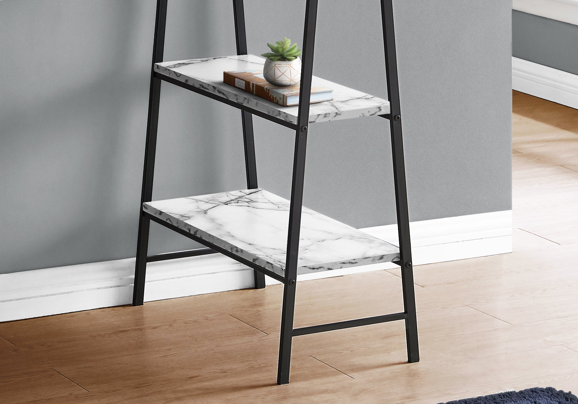 I 7527 Bureau, Bureau À Domicile, Ordinateur Portable, Étagères De Rangement, 48"l, Travail, Métal, Stratifié, Aspect Marbre Blanc, Noir, Contemporain, Moderne - Simple Boutique