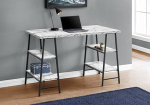 I 7527 Bureau, Bureau À Domicile, Ordinateur Portable, Étagères De Rangement, 48"l, Travail, Métal, Stratifié, Aspect Marbre Blanc, Noir, Contemporain, Moderne - Simple Boutique