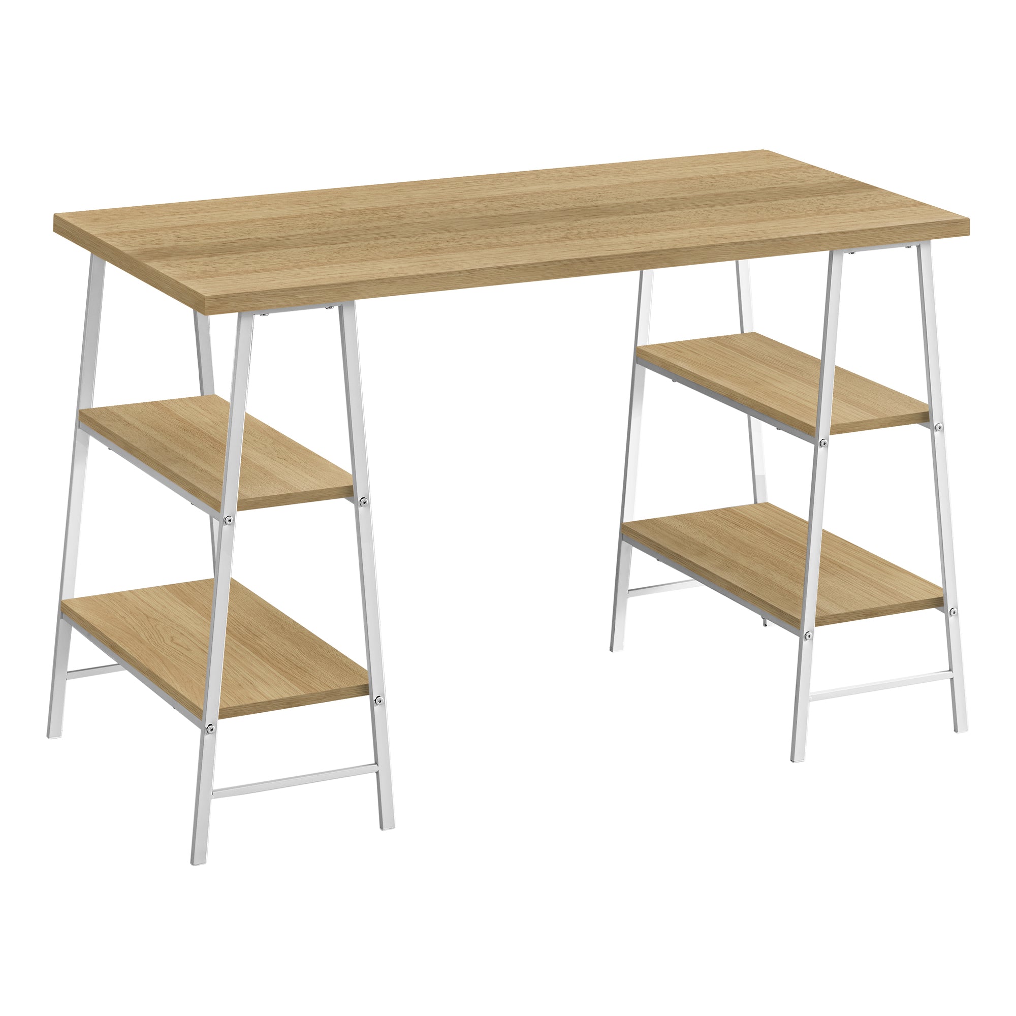 I 7529 Bureau, Bureau À Domicile, Ordinateur Portable, Étagères De Rangement, 48"l, Travail, Métal, Stratifié, Naturel, Blanc, Contemporain, Moderne - Simple Boutique