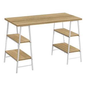 I 7529 Bureau, Bureau À Domicile, Ordinateur Portable, Étagères De Rangement, 48"l, Travail, Métal, Stratifié, Naturel, Blanc, Contemporain, Moderne - Simple Boutique