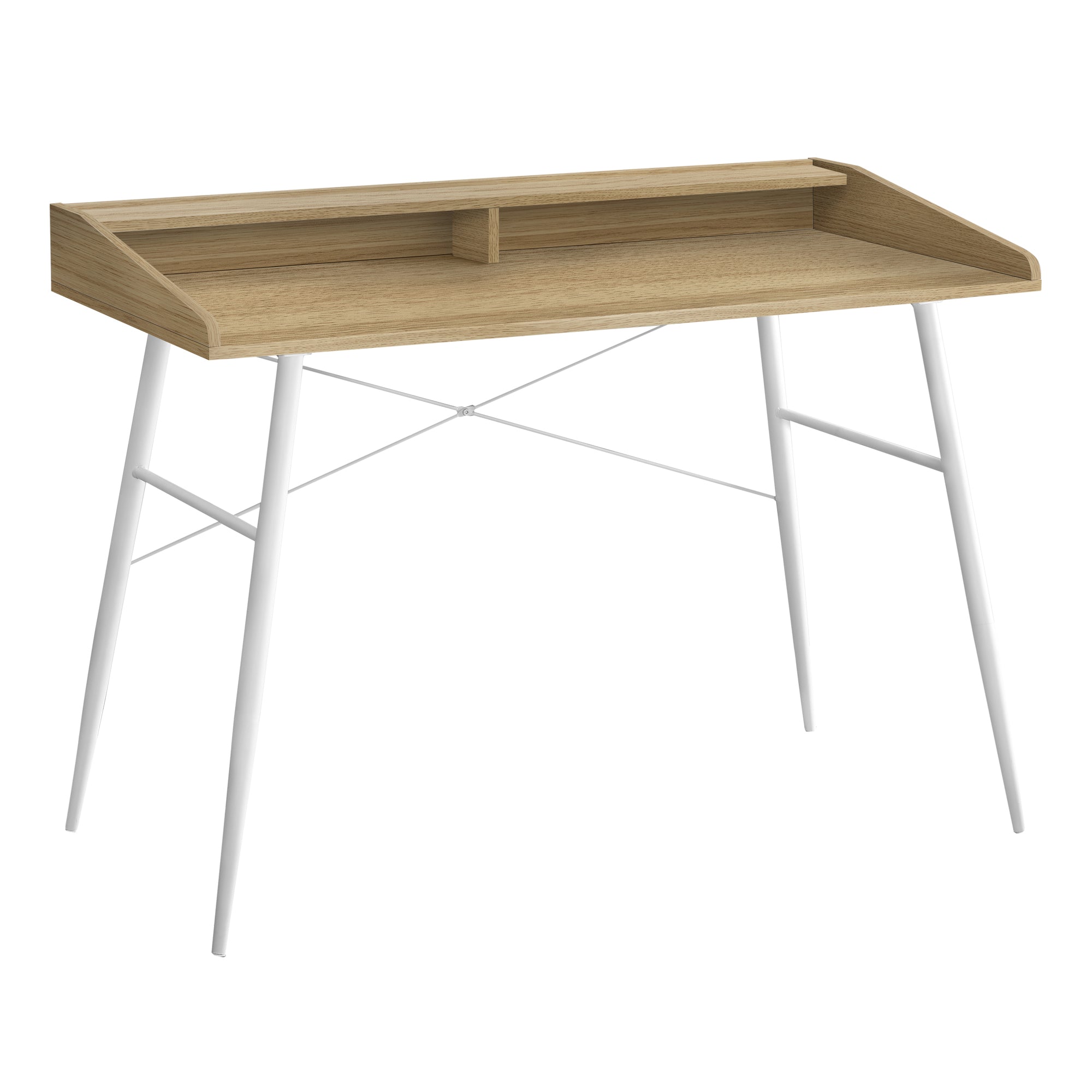 I 7534 Bureau, Bureau À Domicile, Ordinateur Portable, Étagères De Rangement, 48"l, Travail, Métal, Stratifié, Naturel, Blanc, Contemporain, Moderne - Simple Boutique