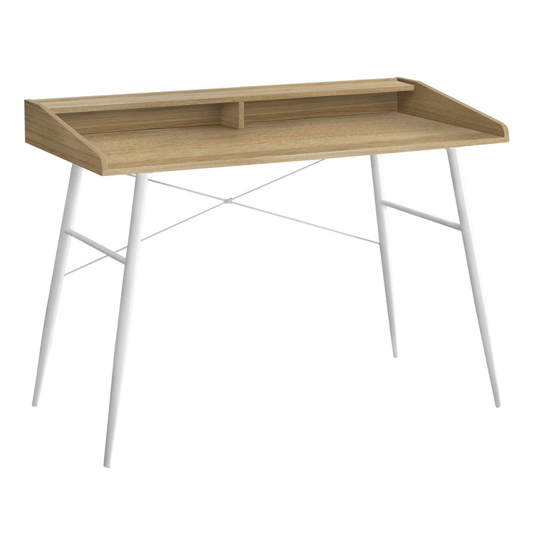 I 7534 Bureau, Bureau À Domicile, Ordinateur Portable, Étagères De Rangement, 48"l, Travail, Métal, Stratifié, Naturel, Blanc, Contemporain, Moderne - Simple Boutique