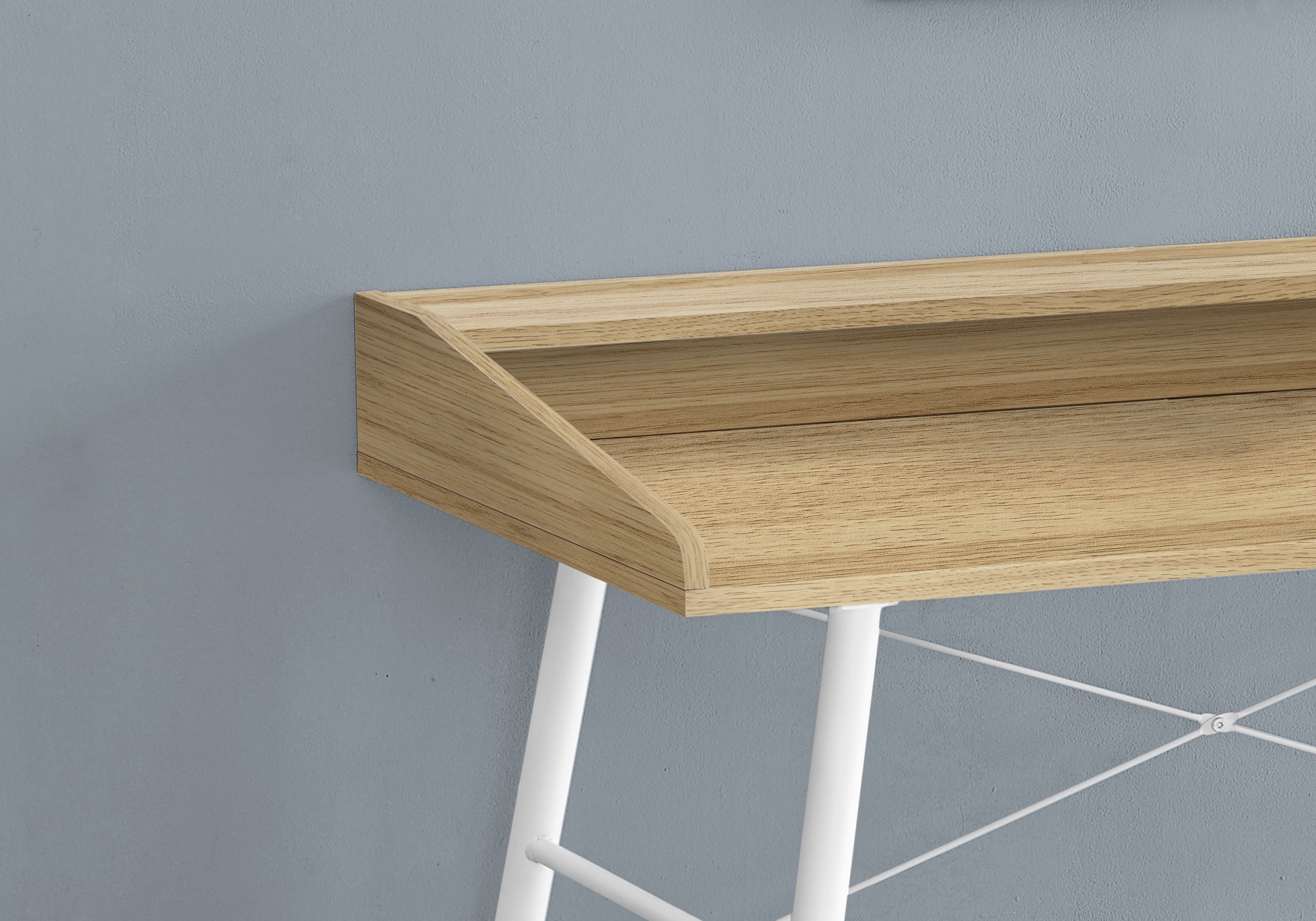 I 7534 Bureau, Bureau À Domicile, Ordinateur Portable, Étagères De Rangement, 48"l, Travail, Métal, Stratifié, Naturel, Blanc, Contemporain, Moderne - Simple Boutique
