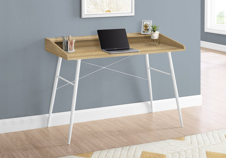 I 7534 Bureau, Bureau À Domicile, Ordinateur Portable, Étagères De Rangement, 48"l, Travail, Métal, Stratifié, Naturel, Blanc, Contemporain, Moderne - Simple Boutique