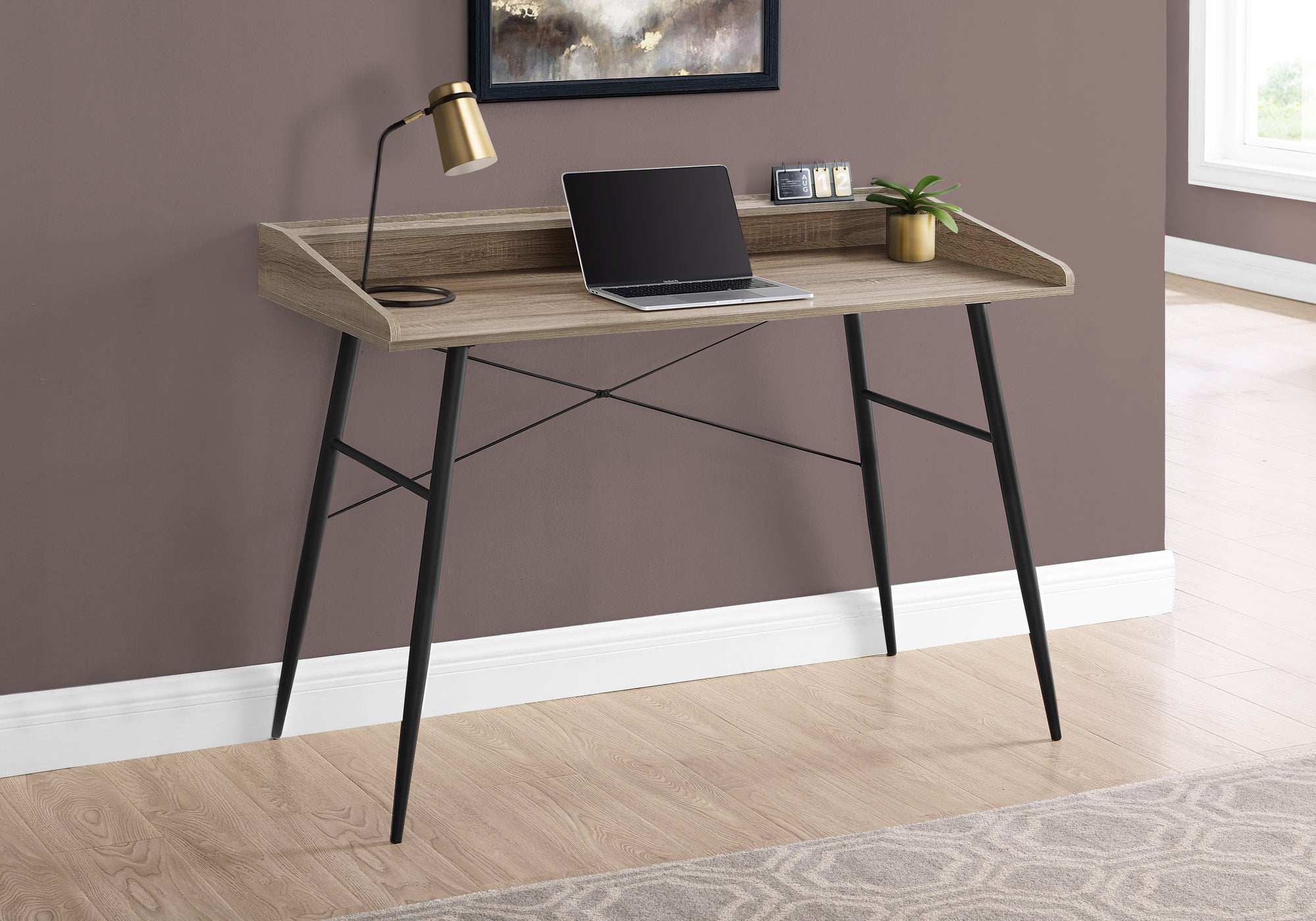 I 7536 Bureau, Bureau À Domicile, Ordinateur Portable, Étagères De Rangement, 48"l, Travail, Métal, Stratifié, Brun, Noir, Contemporain, Moderne - Simple Boutique
