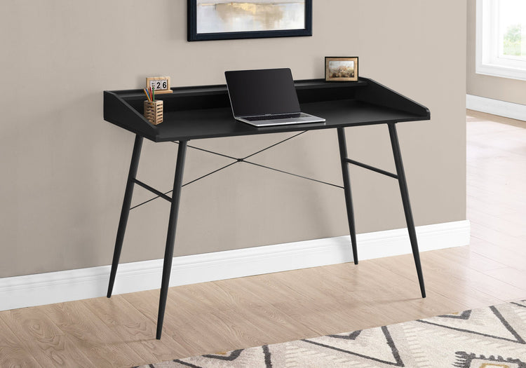I 7537 Bureau, Bureau À Domicile, Ordinateur Portable, Étagères De Rangement, 48"l, Travail, Métal, Stratifié, Noir, Contemporain, Moderne - Simple Boutique