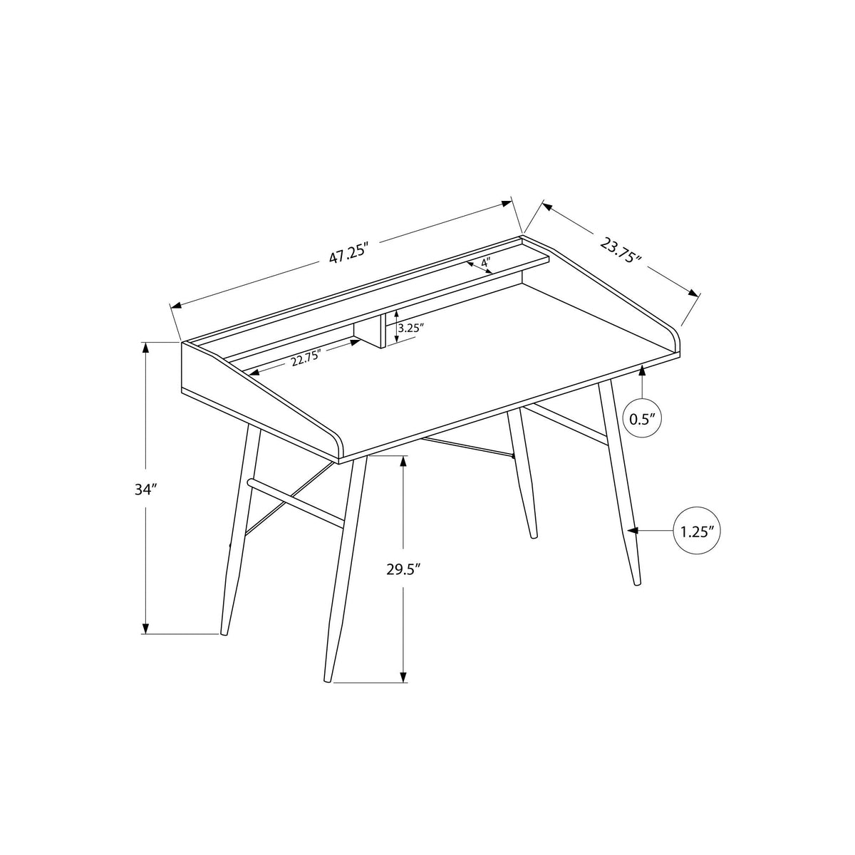 I 7538 Bureau, Bureau À Domicile, Ordinateur Portable, Étagères De Rangement, 48"l, Travail, Métal, Stratifié, Brun, Noir, Contemporain, Moderne - Simple Boutique